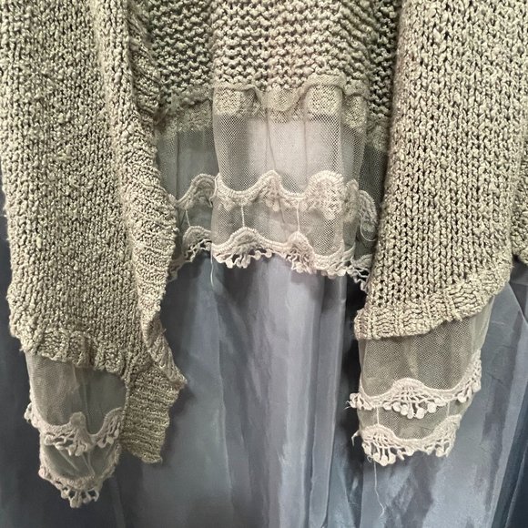 LOVE & LIBERTY Grey Knit Lace Sheer Cardigan Sweater - One Size (Very Stretchy) - Picture 2 of 5